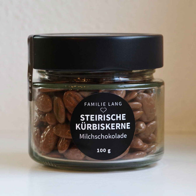 Steirische Kürbiskerne mit Milchschokolade im 100-g-Glas