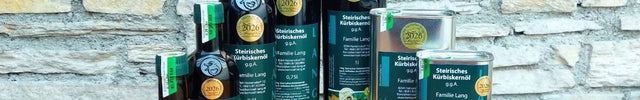 Sortiment von Steirischem Kürbiskernöl g.g.A. - Kürbiskernöl kaufen direkt vom Familienbetrieb aus der Steiermark